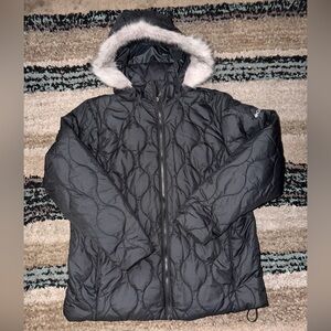 Columbia Gray Quilted Jacket with Faux Fur Hood